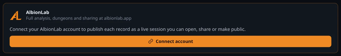 AlbionLab card with the Connect account button