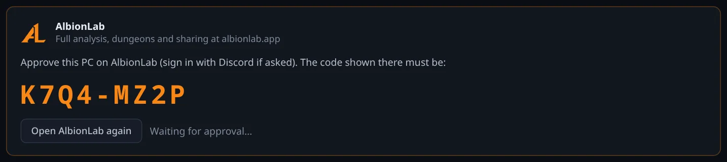 Albion Meter waiting for approval with a code